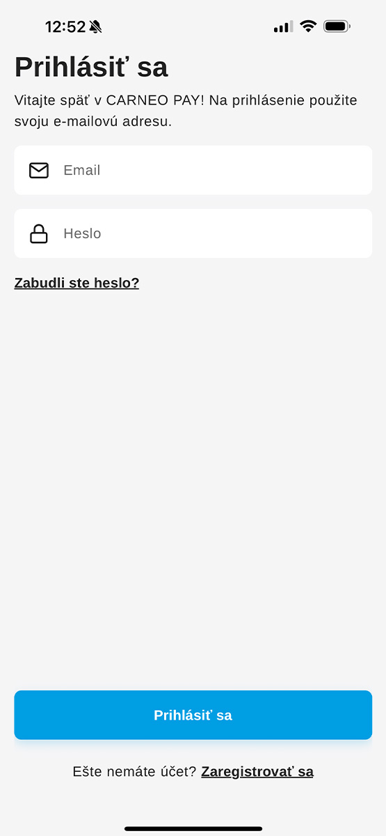 Carneo pay pridanie prihlasenie